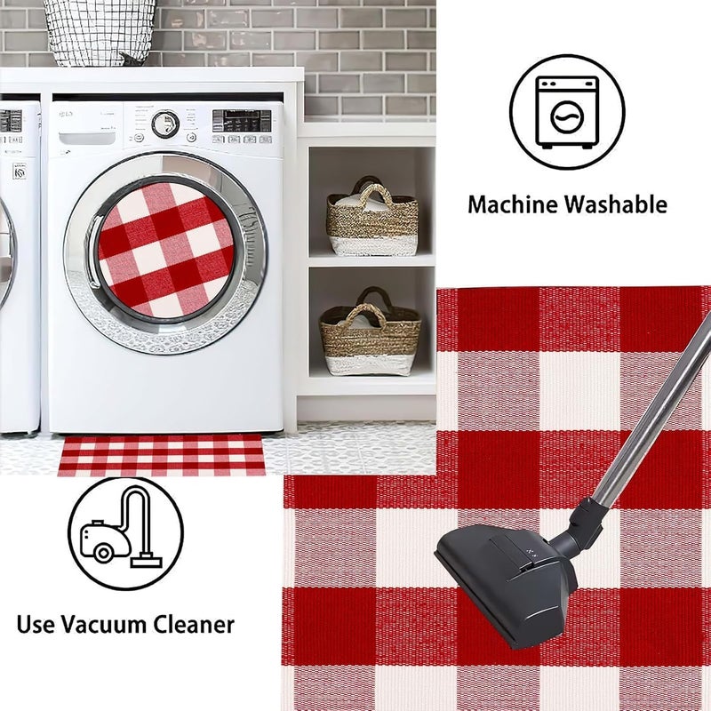 USTIDE Cotton Buffalo Plaid Rug Red&White Check Rugs 23.6"X51" Hand-Woven Indoor or Outdoor Rugs for Layered Door Mats Washable Carpet for Front Porch/Kitchen/Farmhouse/Entryway - Image 5